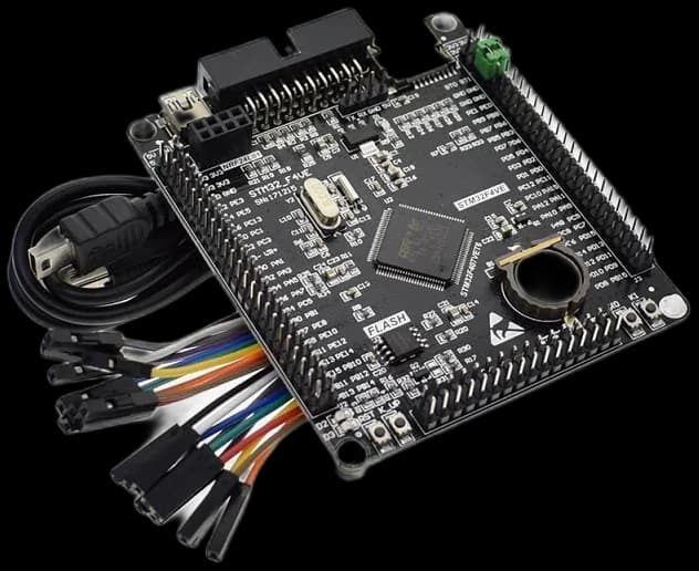 NGX ARM Cortex-M microcontroller development board with ribbon cables